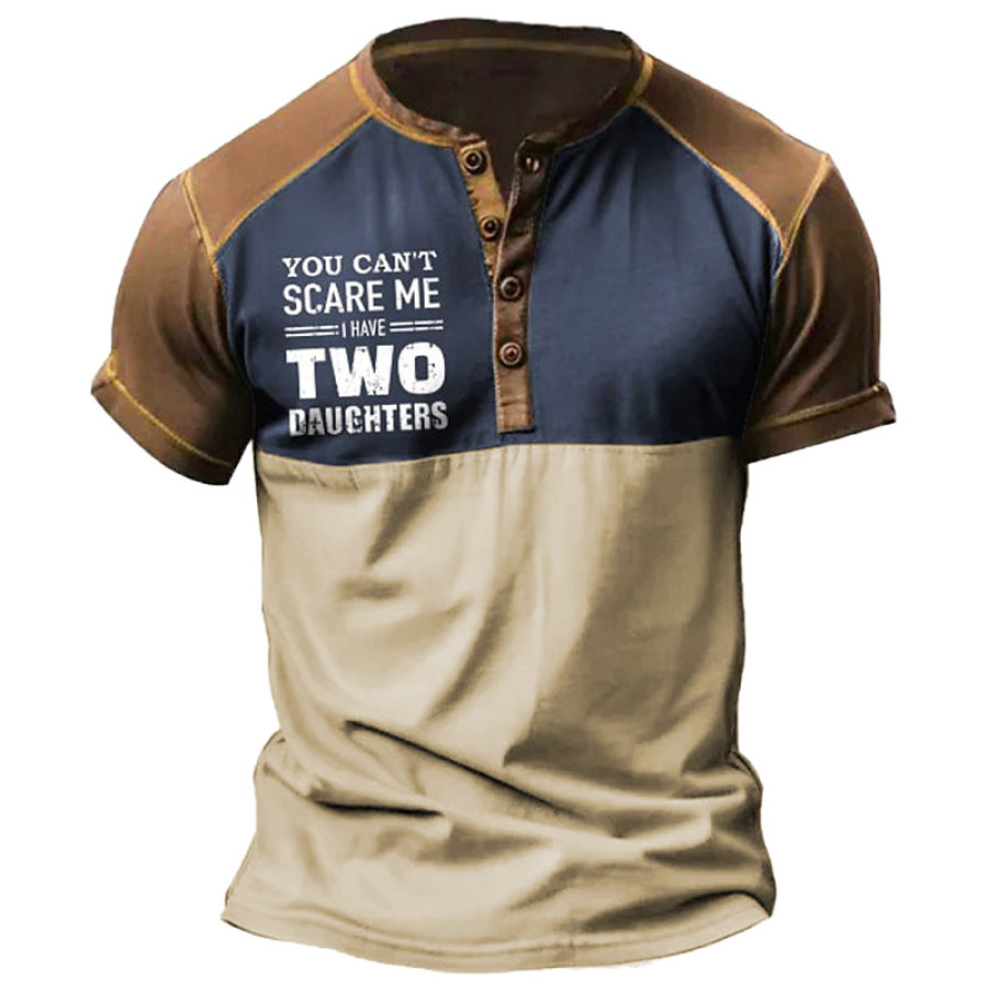 

Men's T-Shirt Henley You Can't Scare Me Two Daughters Short Sleeve Vintage Color Block Summer Daily Tops Navy Blue
