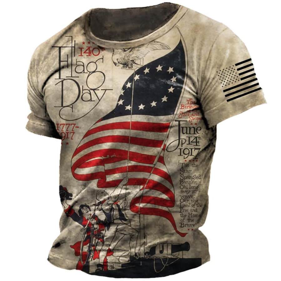 

Men's T-Shirt My Vintage American Flag Day Plus Size Short Sleeve Crew Summer Daily Tops Khaki