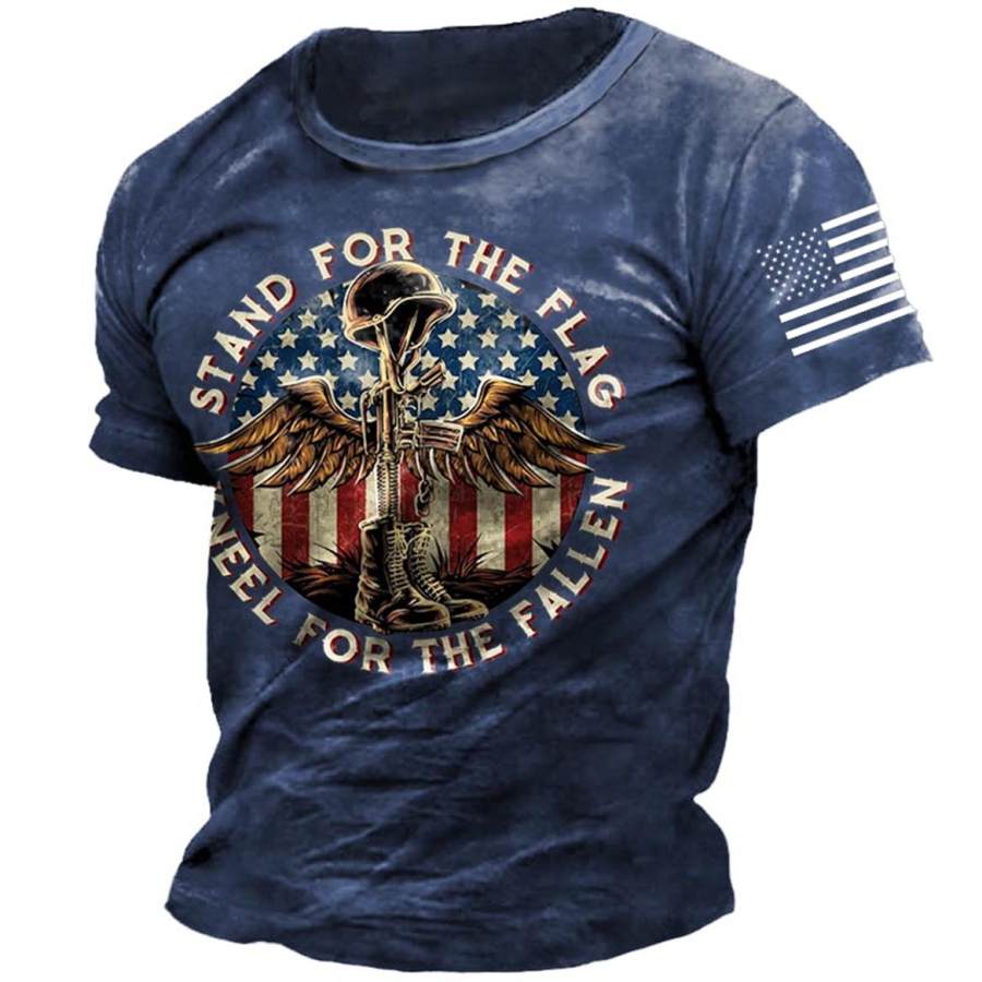 

Men's T-Shirt My Vintage Stand For The Flag Patriotic American Flag Plus Size Short Sleeve Summer Daily Tops Navy Khaki