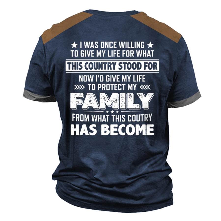 

T-shirt Da Uomo Willing My Life Country My Family Taglie Forti Manica Corta Colorblock Top Giornalieri Estivi Blu Navy Nero