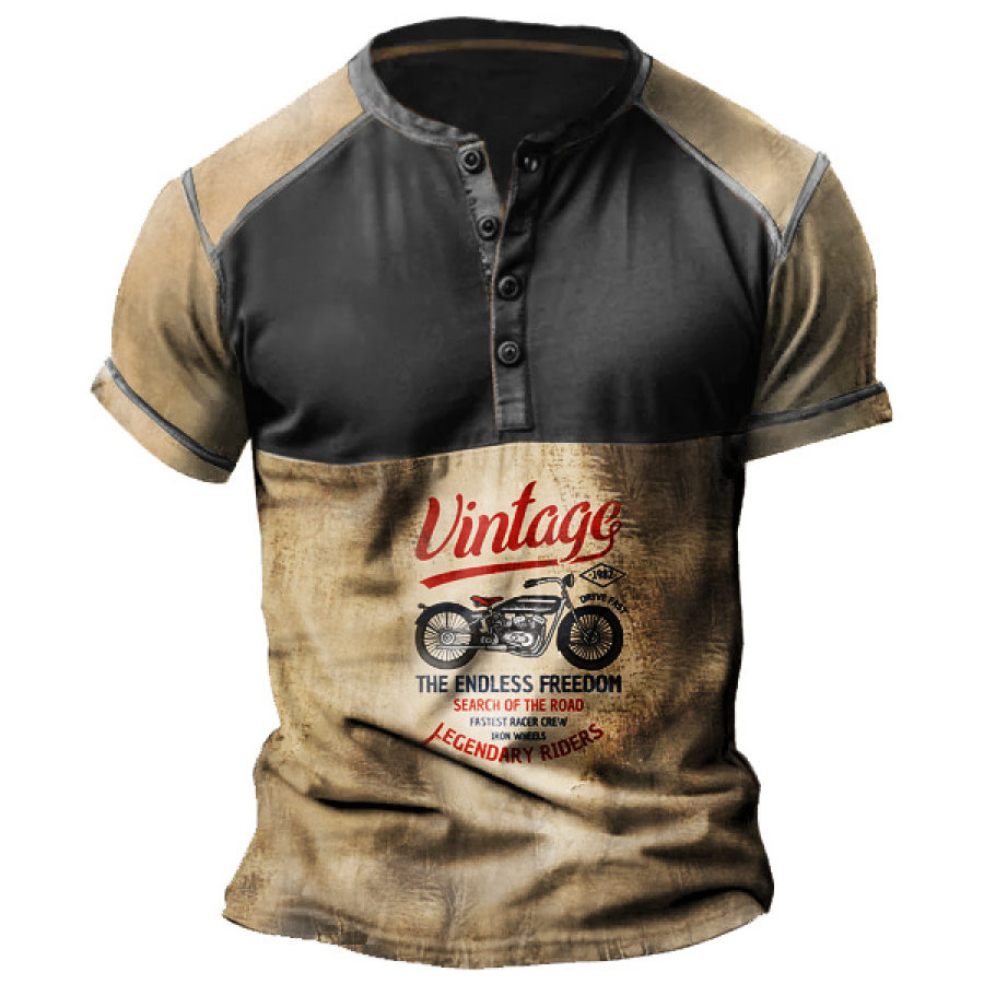 

Camiseta Masculina Henley Para Outdoor Corrida Retrô Manga Curta Camiseta De Algodão