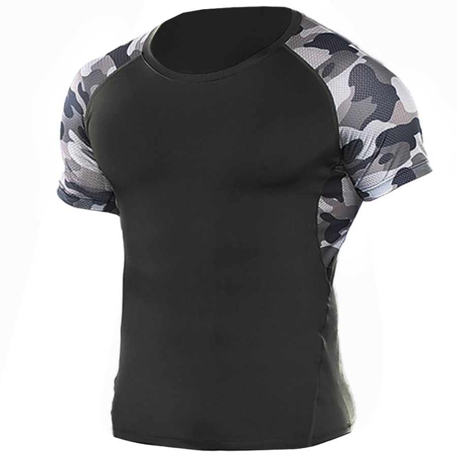 

Men's Outdoor Tactical Camouflage Stitching Round Neck T-shirt