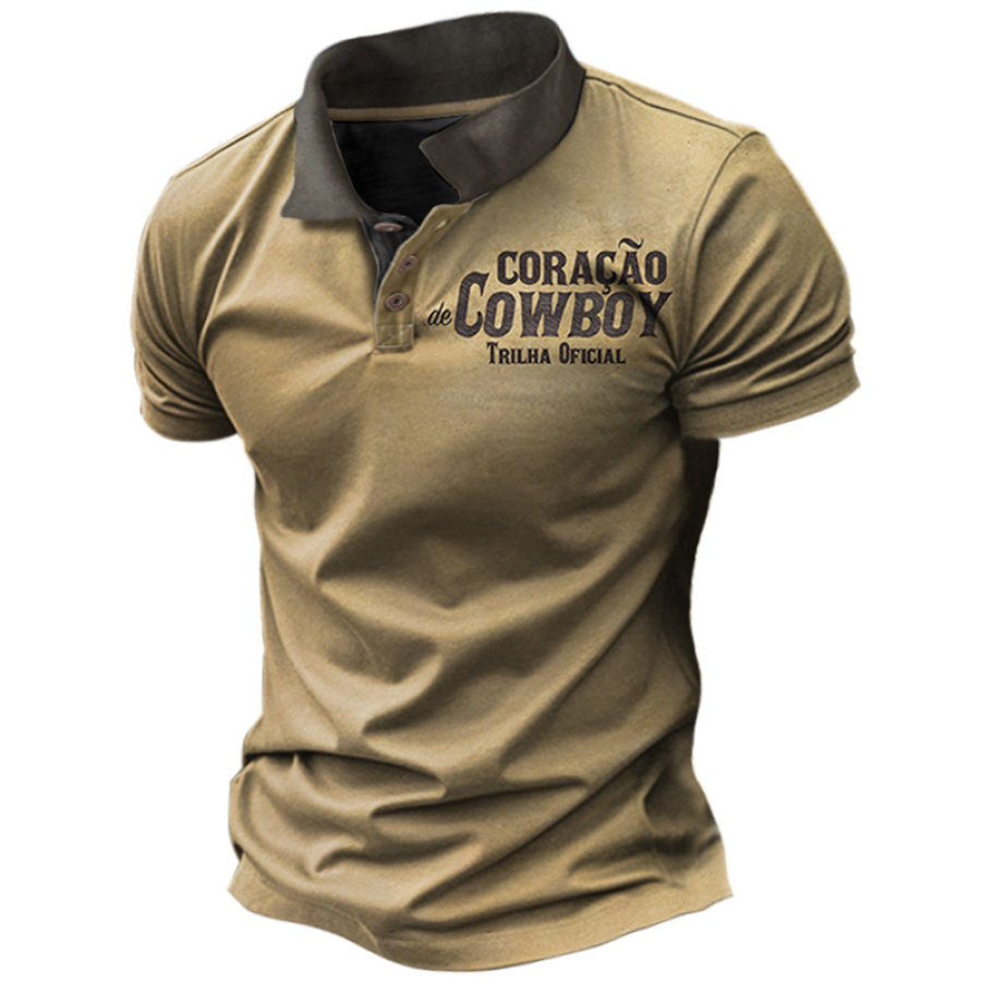 

Men's T-shirt Western Cowboy Print Pattern Simple Retro Polo Collar Casual Short Sleeve POLO Shirt