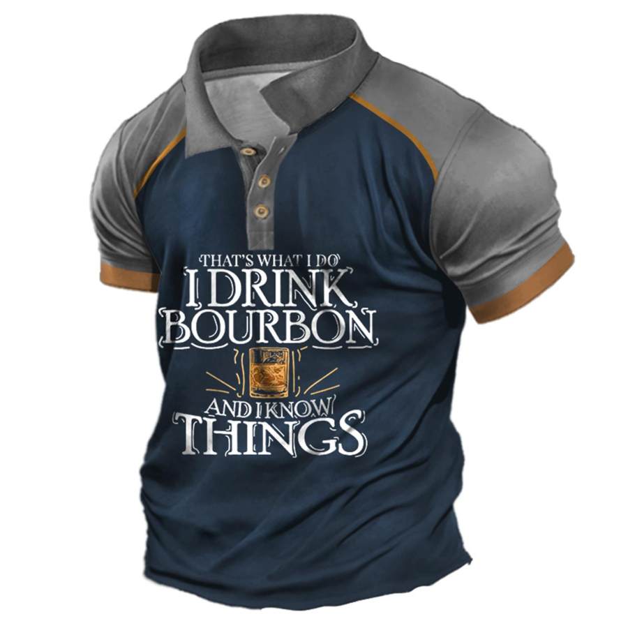 

Men's T-Shirt Polo Vintage That's What I Do I Drink Bourbon And I Know Things Short Sleeve Color Block Summer Daily Top