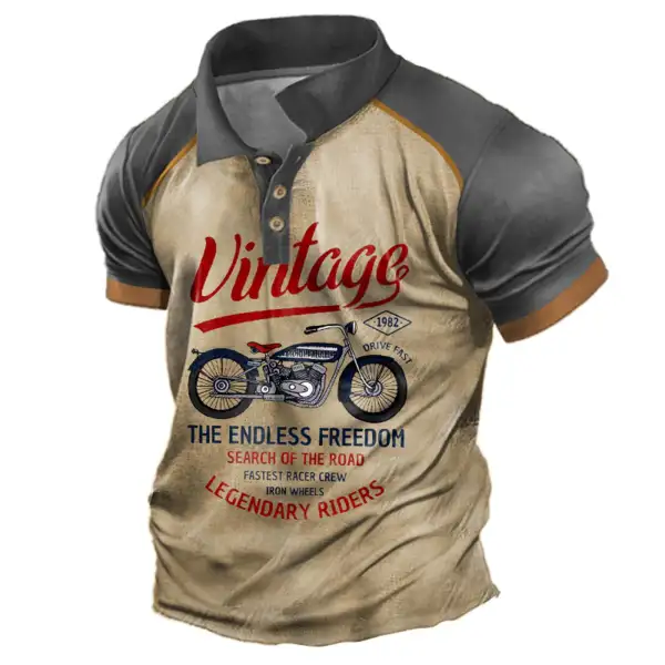 Men's T-Shirts Men's T-Shirt Polo Collar Vintage Motorcycle Short Sleeve Color Block Summer Daily Top Khaki White Blue Green green white blue Summer  - Cotosen.com