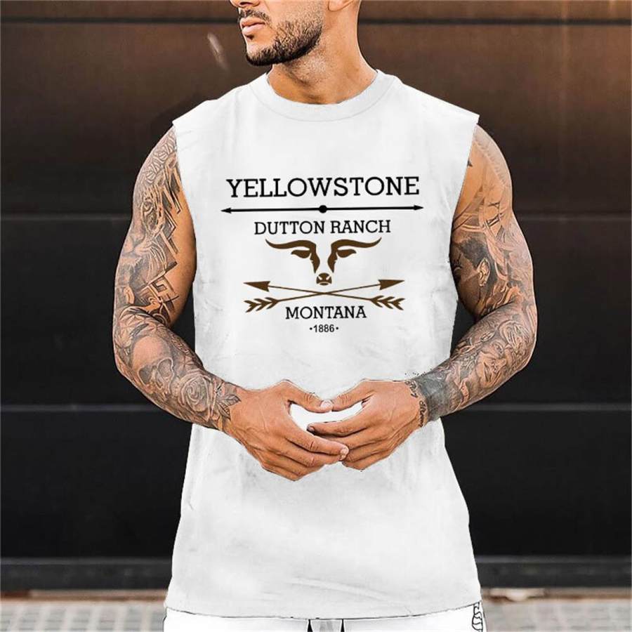 

Camiseta Sin Mangas Para Hombre Western Yellowstone Print Street Trend Summer Casual Loose Top Caqui Negro Blanco Azul Verde