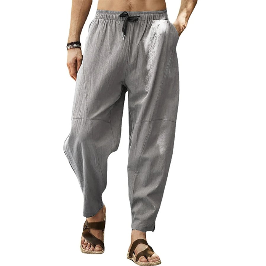 

Men's Linen Pants Summer Pocket Drawstring Elastic Waist Plain Comfort Outdoor Daily Linen Cotton Blend Fashion Pants