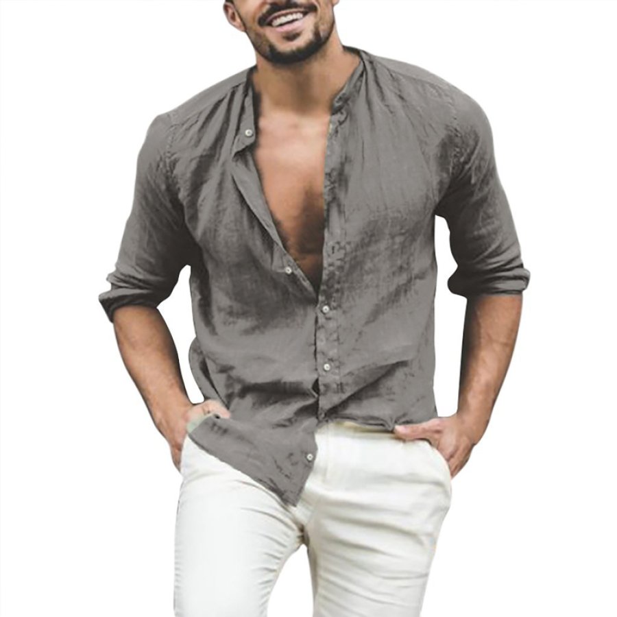 

Men's Shirt Light Gray Light Green Solid Color Holiday Vacation Long Sleeve Button-Down Clothing Apparel Fashion Casual
