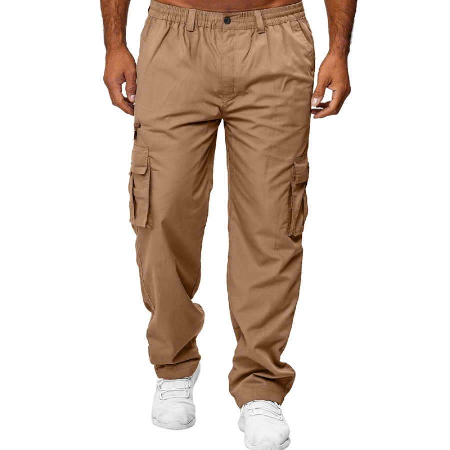 

Men's Cargo Pants Elastic Waist Multiple Pockets Full Length Pants Casual Inelastic Solid Color Outdoor Sports Pants