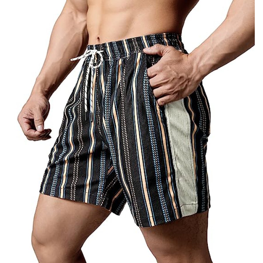 

Men's Casual Drawstring Corduroy Shorts Elastic Waist Surf Shorts Ethnic Print Stitching Summer Pocket Shorts