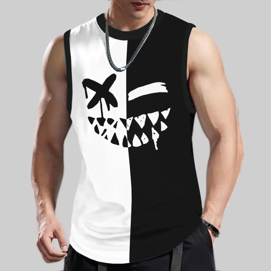 

Men's Tank Top Smiley Face Color Block Street Trend Summer Daily Casual Loose Top White Red