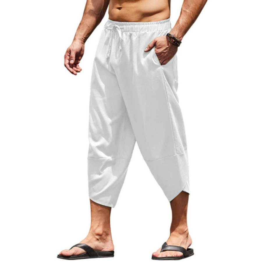 

Hombre Pantalones Cortos Cordón Casual Algodón Lino Color Sólido Corte Ancho Al Aire Libre Blanco Gris Caqui Negro