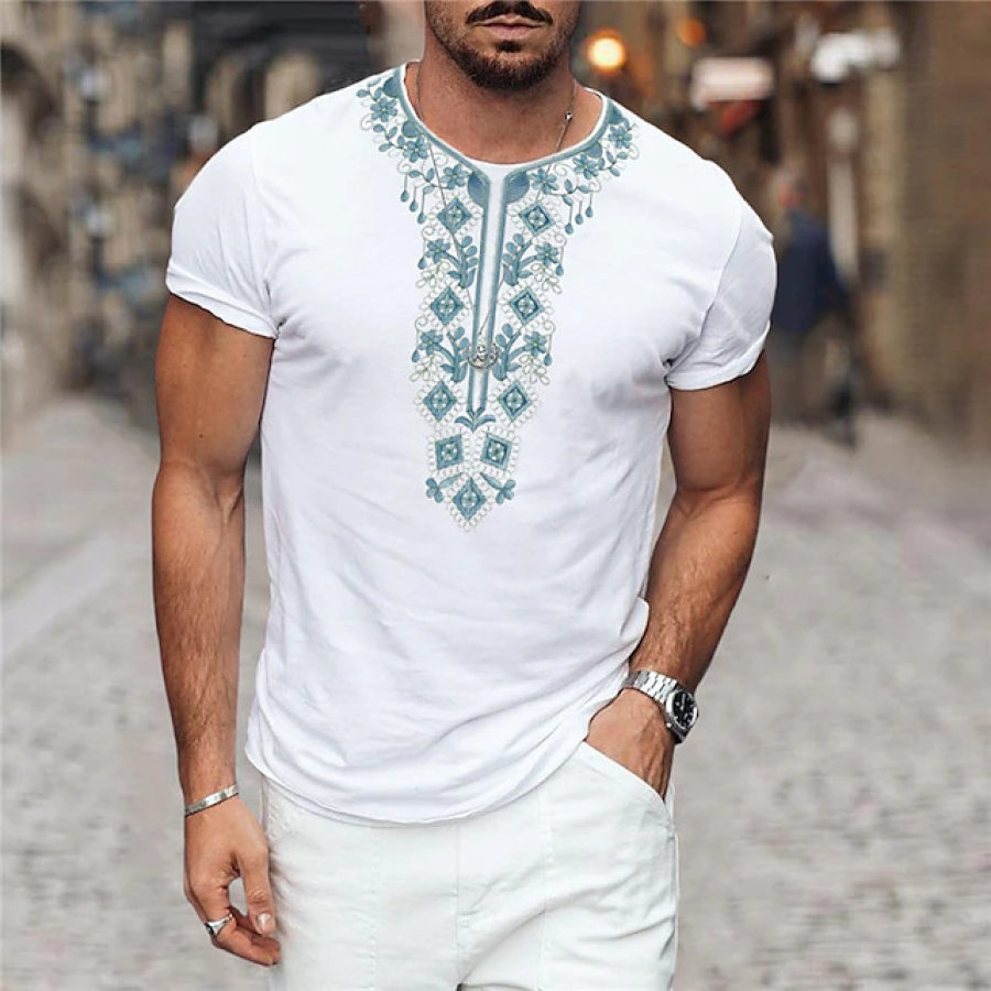 

Camiseta Beefyt Para Hombre Camiseta De Cuello Redondo De Algodón Pesado Con Patrones étnicos Camiseta CVC Entallada Premium Para Hombre