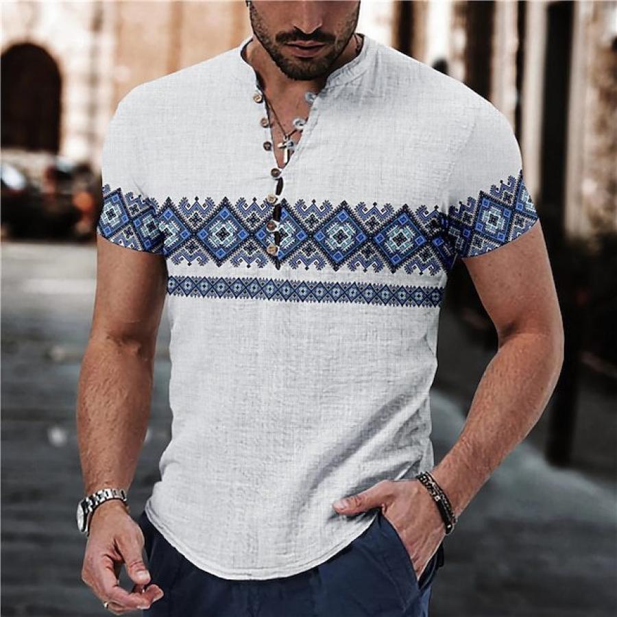 

Men's Botton Henley Shirt Ethnic Patterns Casual Outdoor Short Sleeve Casual Top Hawaiian Clothing
