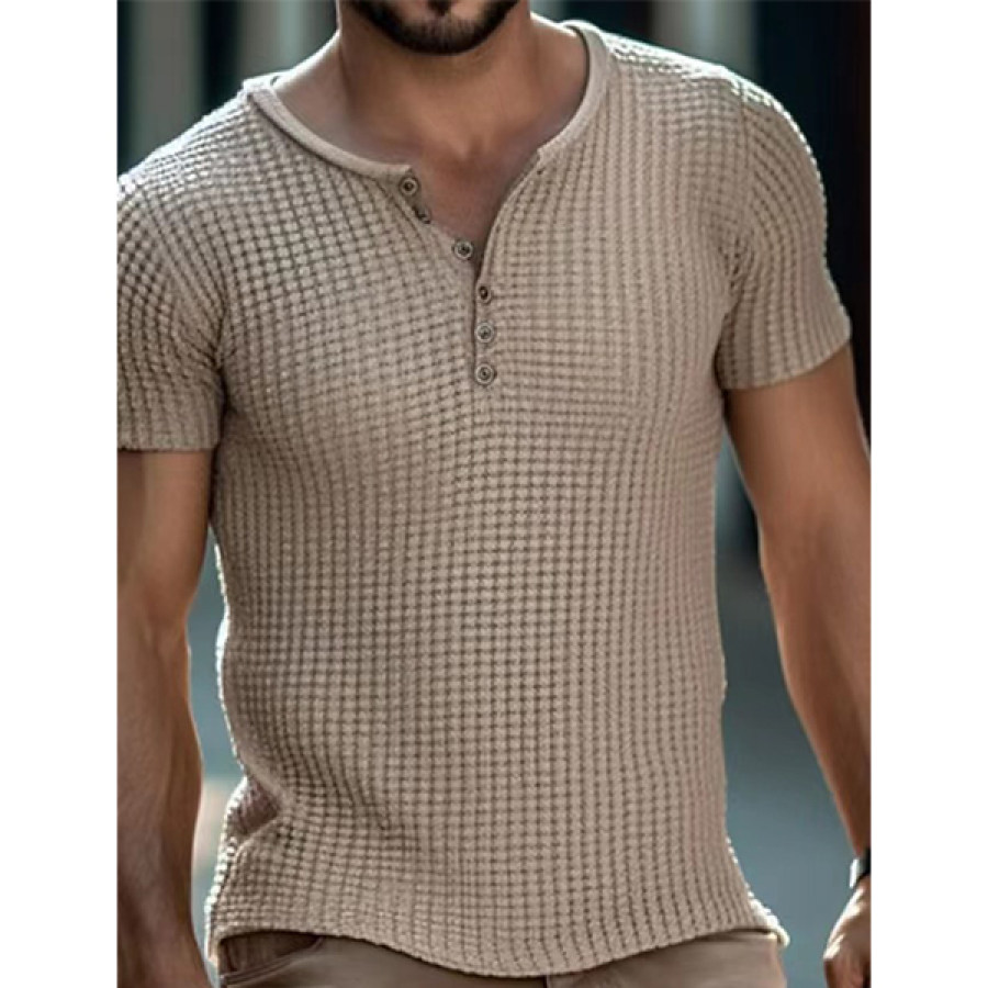 

Men's Botton Henley Shirt Waffle Casual Outdoor Short Sleeve Casual Top