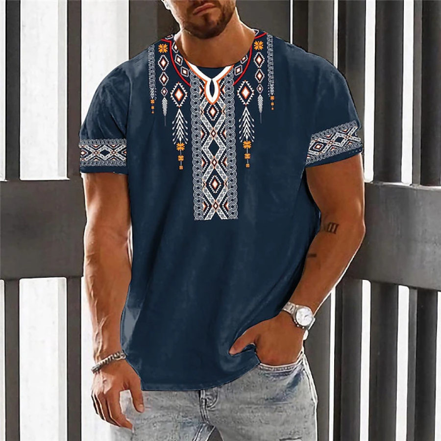 

Camiseta Beefyt Para Hombre Camiseta De Cuello Redondo De Algodón Pesado Con Patrones étnicos Camiseta CVC Entallada Premium Para Hombre