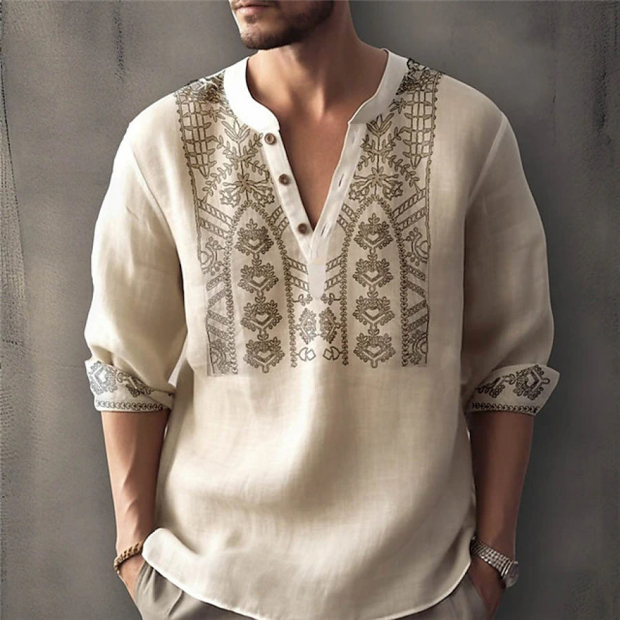 

Men's Botton Henley Shirt Ethnic Patterns Casual Outdoor Long Sleeve Casual Top Hawaiian Clothing
