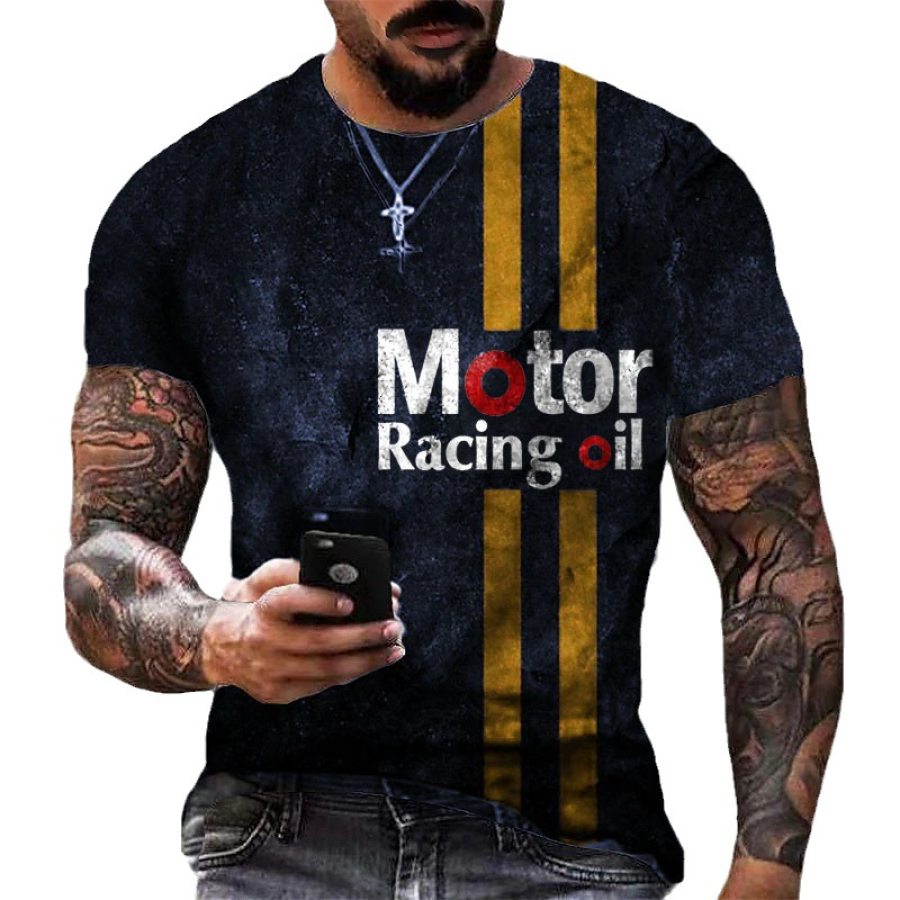 

Men's T-Shirt Plus Size Short Sleeve Vintage Motor Racing Oil Stripe Summer Daily Tops Black Blue Green