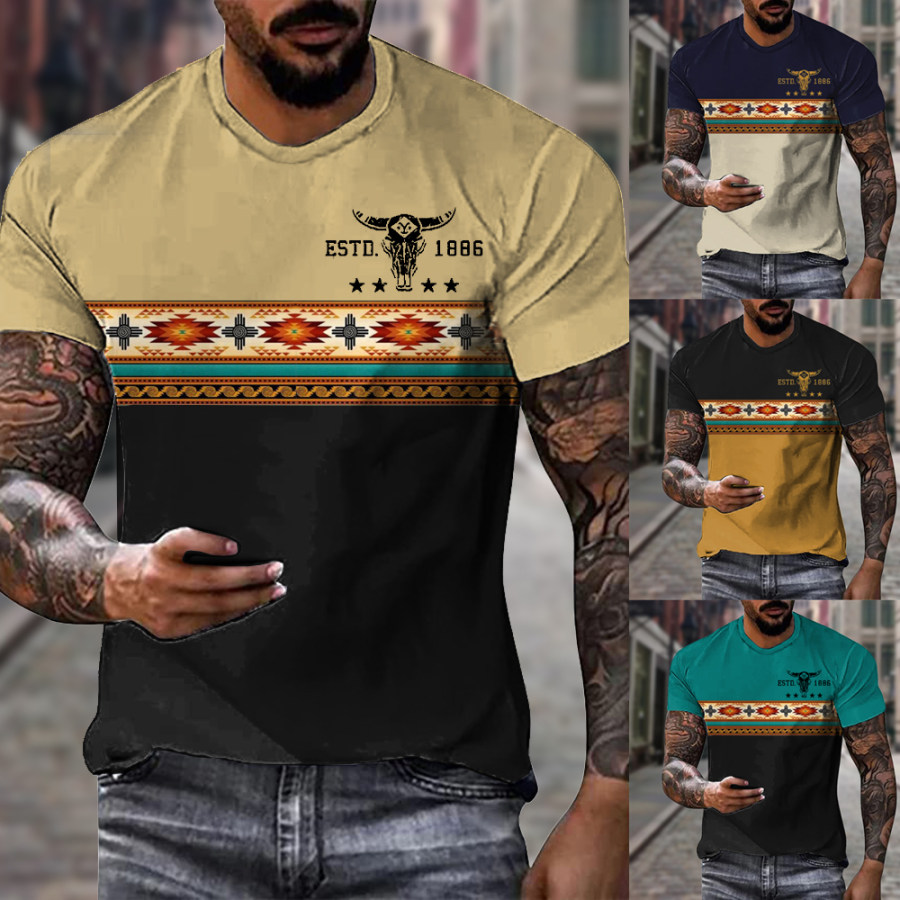 

Men's Vintage American West Yellowstone Print Crew Neck Casual T-Shirt