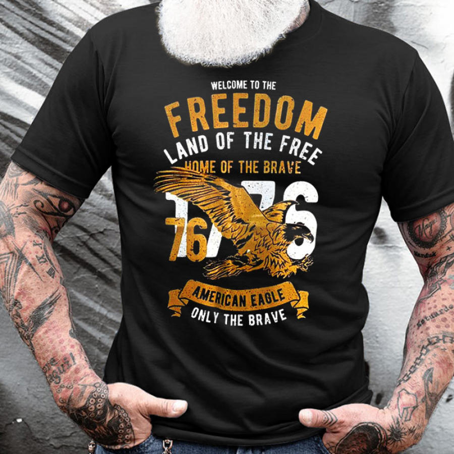 

Men's Cotton T-Shirt 1776 Flying Eagle Print Short Sleeve Round Neck Summer Top