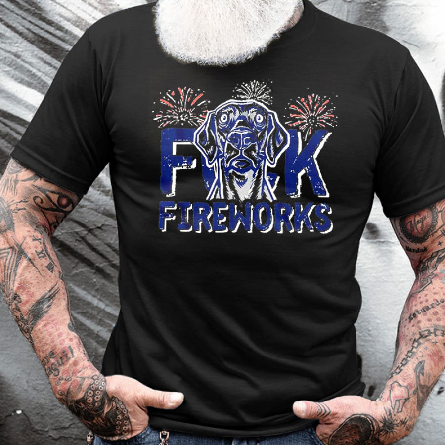 

Men's Cotton T-Shirt Funny Dog Cute Fireworks Graphic Printing Text Letters Casual