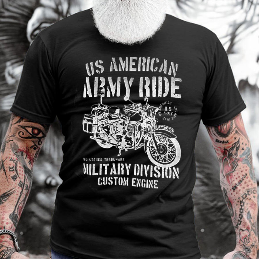 

Men's Cotton T-Shirt Motorcycle Print Short Sleeve Round Neck Summer Top