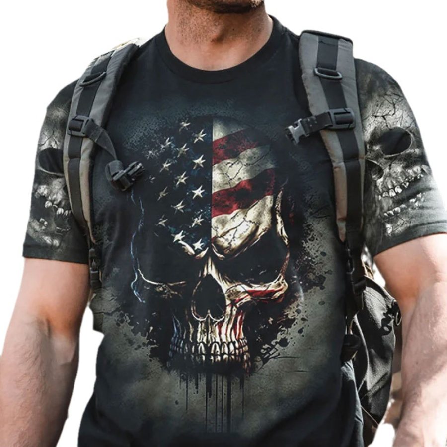 

Men's T-Shirt Skull Print Pattern Retro Short Sleeve Summer