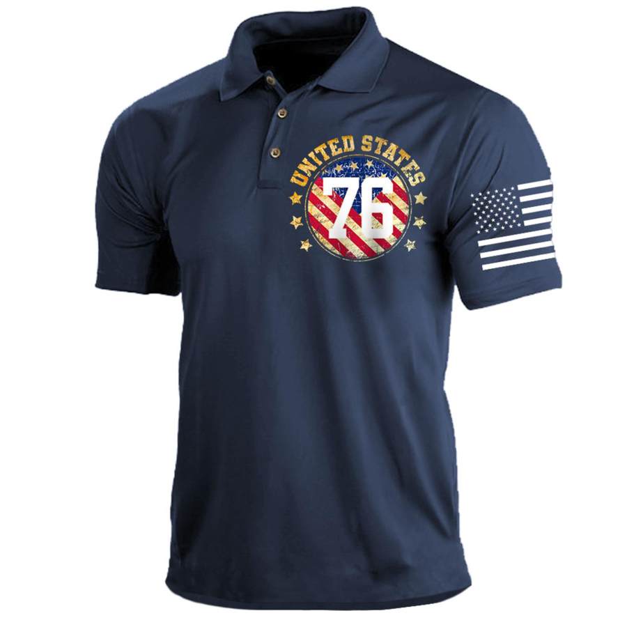 

Men's T-Shirt Polo Vintage United States 1776 Independence Day Short Sleeve Outdoor Summer Daily Top Navy Blue Black