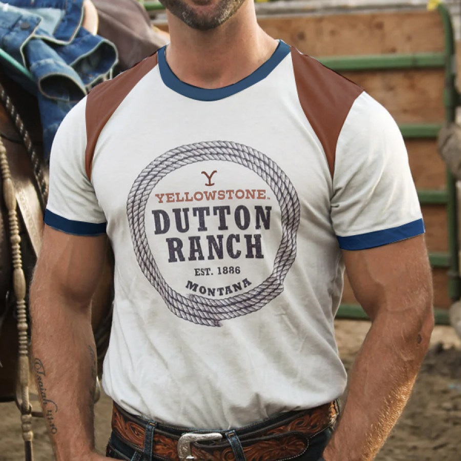 

Men's Casual Cotton T-Shirt Yellowstone Print Round Neck Vacation Hawaii Short Sleeve Top