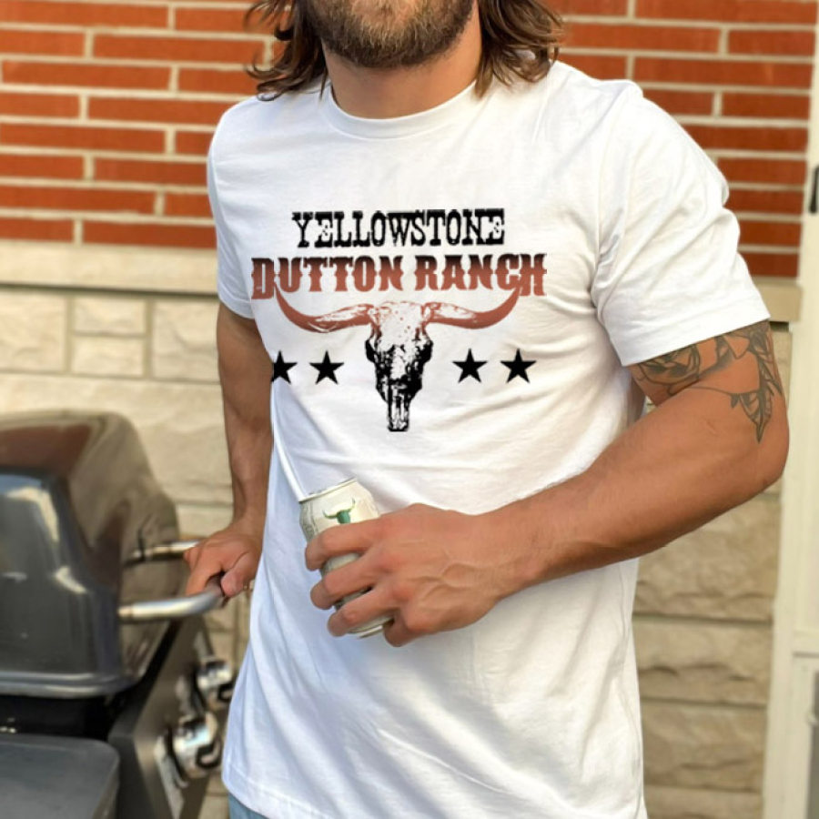 

Men's T-Shirt Cotton Vintage Yellowstone Dutton Ranch Short Sleeve Crew Neck Summer Daily Tops White