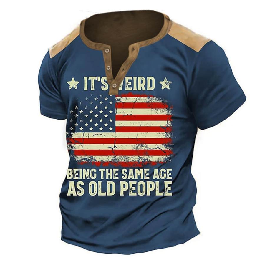 

Men's T-Shirt Henley Vintage It's Weird Being The Same Age As Old People American Flag Summer Daily Tops Blue