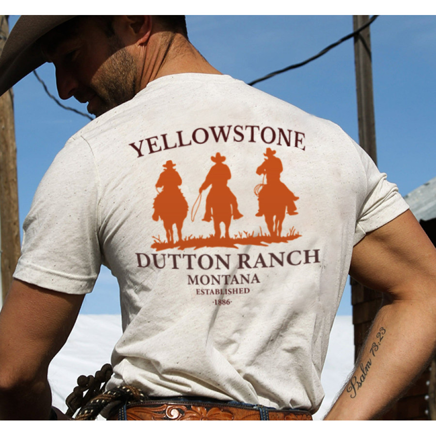 

Men's T-Shirt Cotton Vintage Yellowstone Dutton Ranch Short Sleeve Crew Neck Summer Daily Tops