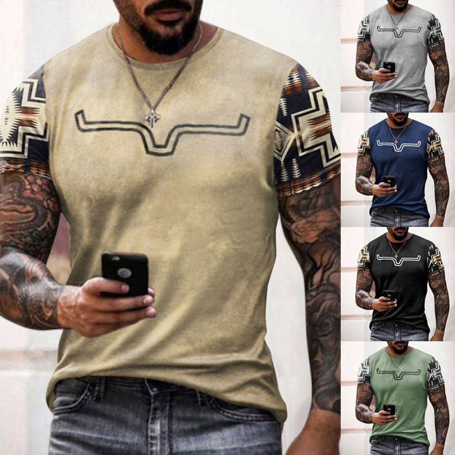

Men's T-Shirt Ethnic Western Cowboy Print Pattern Retro Short Sleeve Round Neck Summer Tee