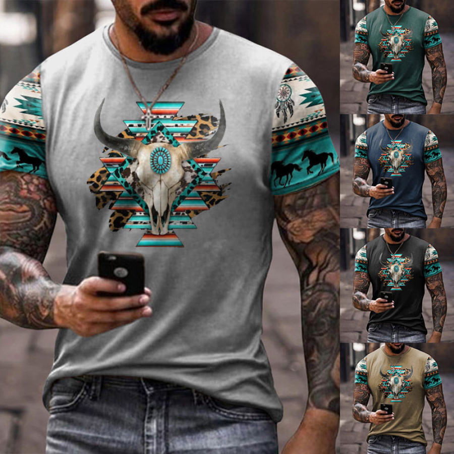 

Men's T-Shirt Ethnic Western Cowboy Print Pattern Retro Short Sleeve Round Neck Summer Tee