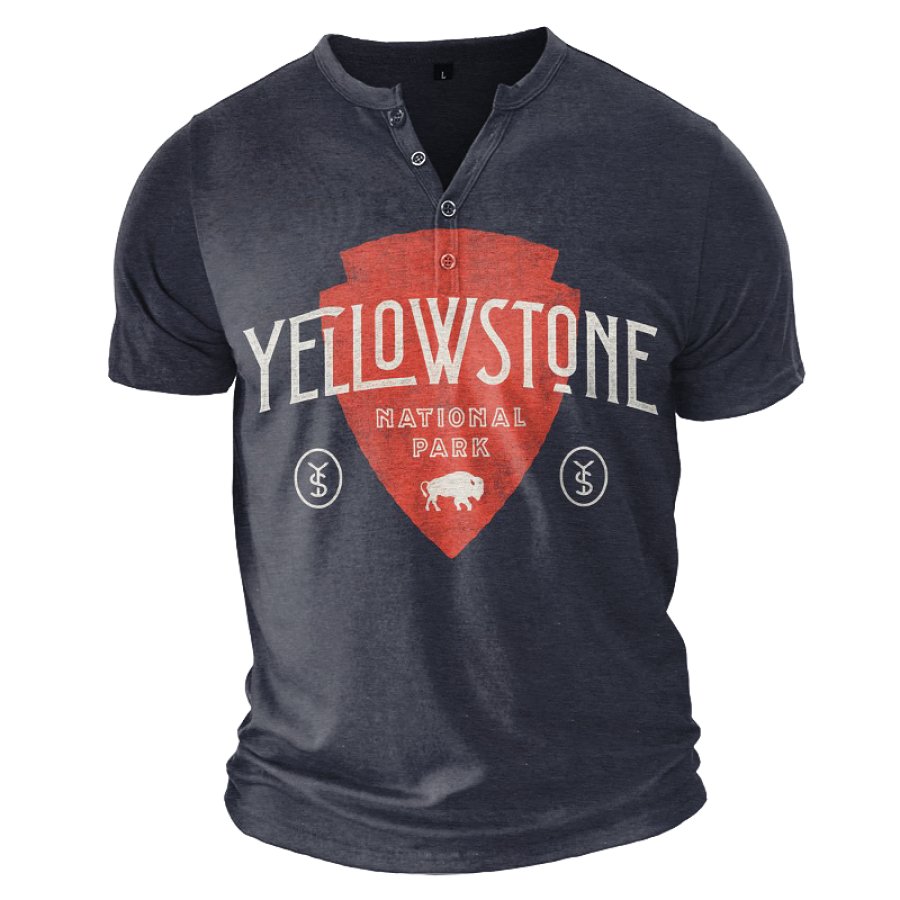 

Men's Yellowstone National Park Henley Collar Tee Breathable Casual Tee