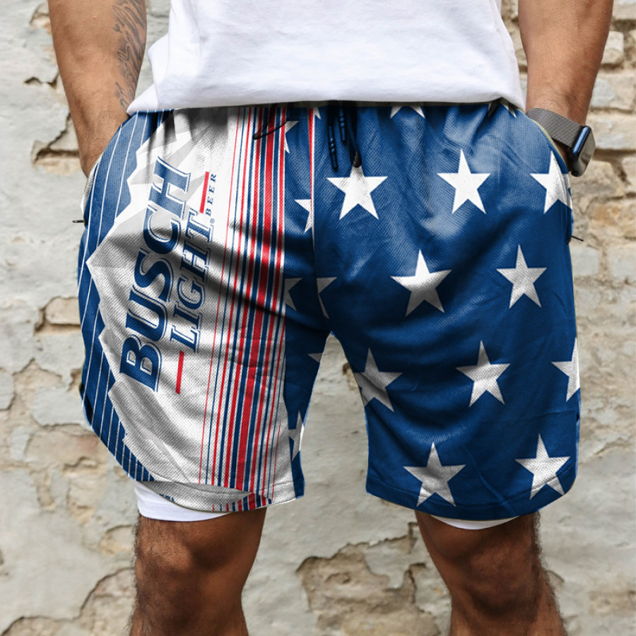 

Men's Beer Print Pocket Mesh 7'' Shorts Army Green Athleisure Fitness Tactical Shorts