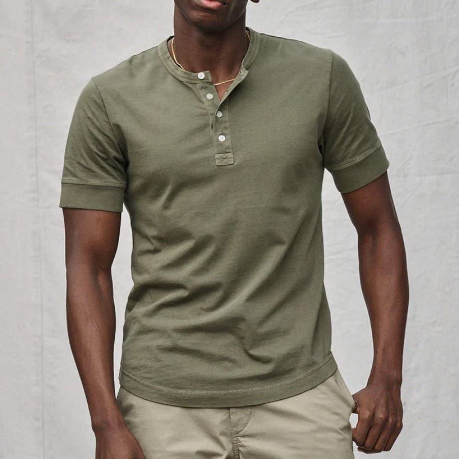 

Men's Henley T-Shirt Retro Casual Short Sleeve Summer Tee