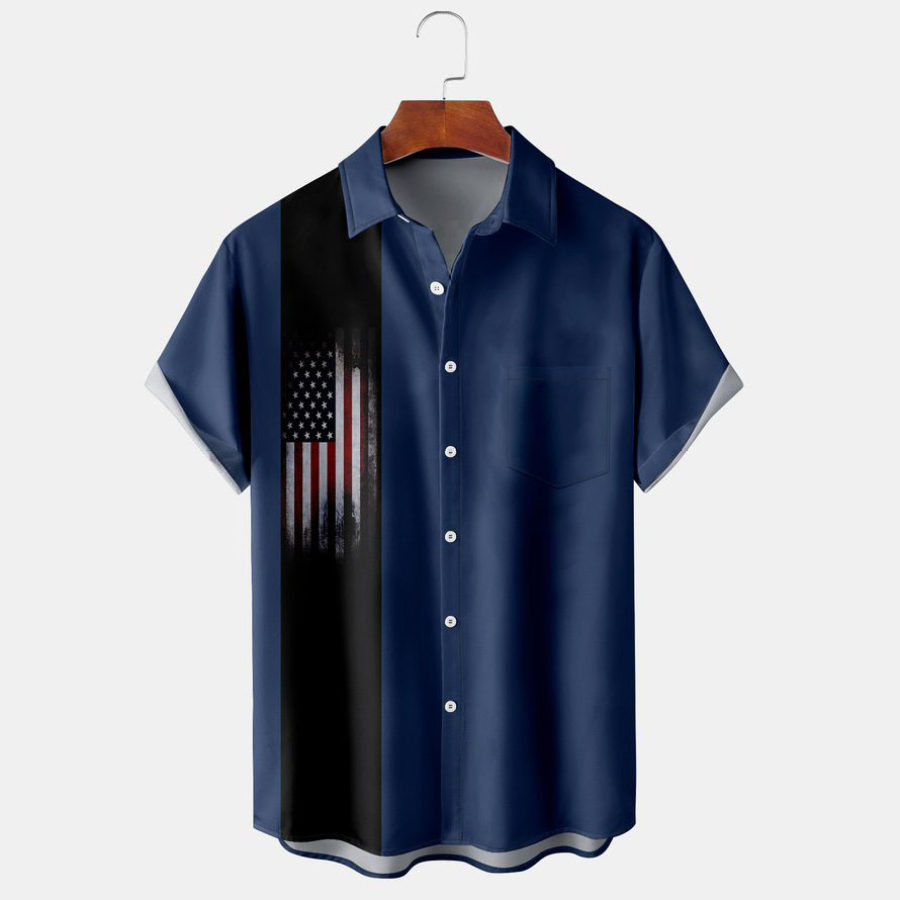 

Men's Shirt Vintage American Flag Plus Size Short Sleeve Hawaii Beach Summer Daily Tops Dark Blue