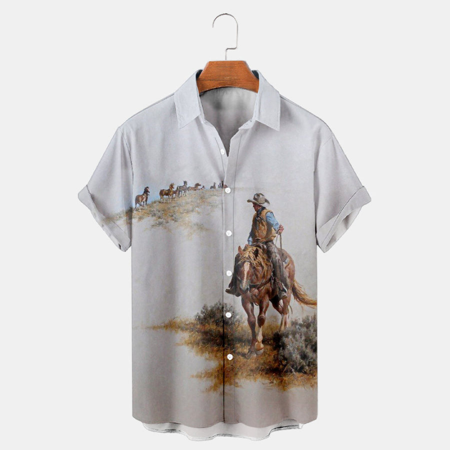 

Camisa De Hombre Vintage Western Denim Plus Size Manga Corta Hawaii Beach Summer Daily Tops Gris Claro