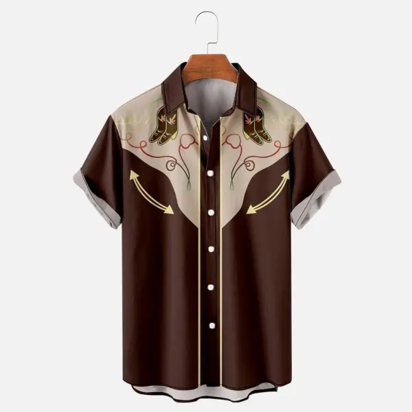 Men's Shirt Vintage Western Cowboy Plus Size Short Sleeve Hawaii Beach Summer Daily Tops Dark Coffee - Kalesafe.com 