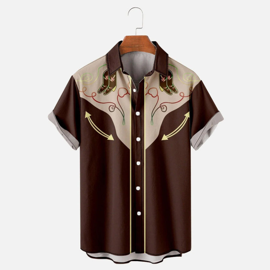 

Camicia Da Uomo Vintage Western Cowboy Plus Size Manica Corta Hawaii Beach Summer Daily Top Dark Coffee