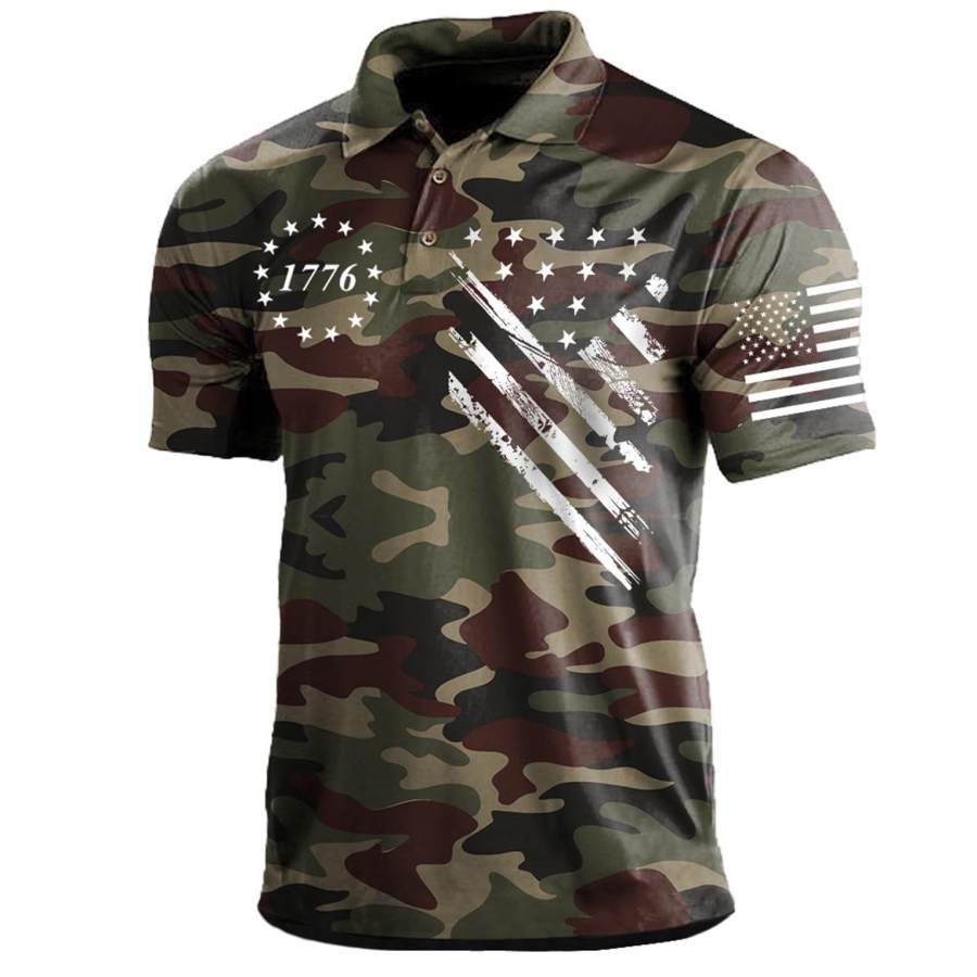 

Maglietta Da Uomo Polo Vintage Camouflage Bandiera Americana Manica Corta Outdoor Summer Daily Top Army Green Blue Dark Grey