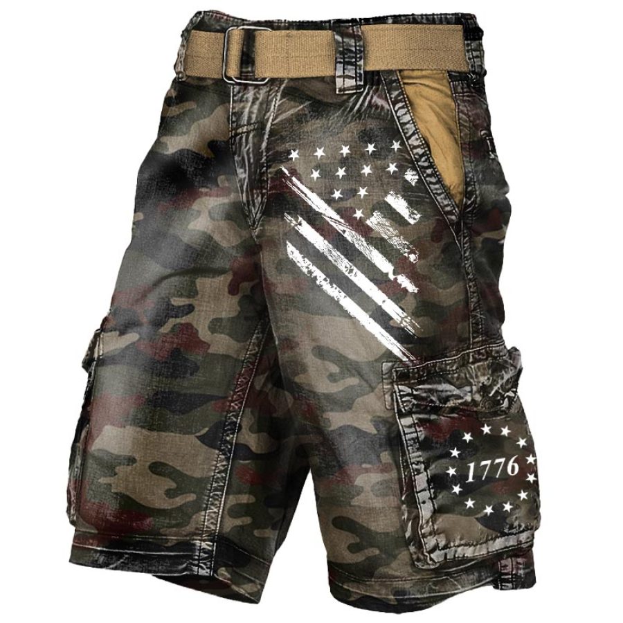 

Men's Cargo Shorts Vintage Camouflage 1776 American Flag Independence Day Pocket Distressed Utility Outdoor Shorts