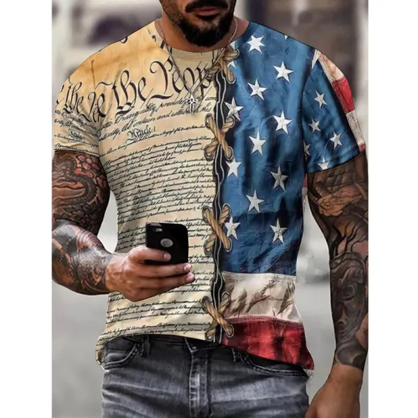 Men's Casual T-Shirt We The People American Flag Independence Day Short Sleeve Crew Neck T-shirt - Cotosen.com