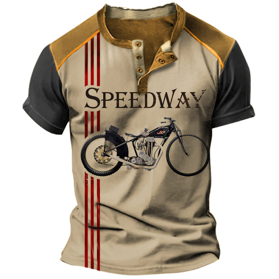 

Men's Henry T-Shirt Retro Motorcycle Print Graphic Casual Short Sleeve Colorblock Tee