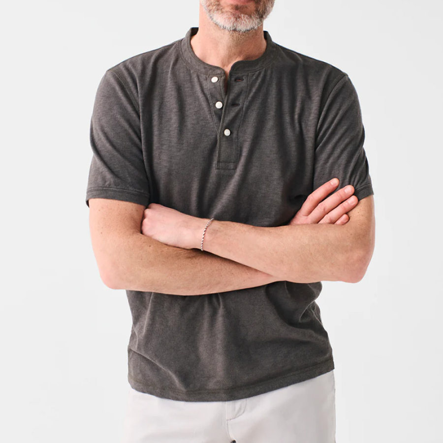 

Men's Henley T-Shirt Simple Casual Short Sleeve Solid Color Tee