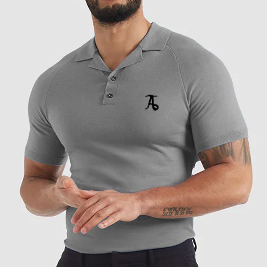 

Men's Cuban Collar Casual Fit T-Shirt Comfortable Breathable Gray Tee