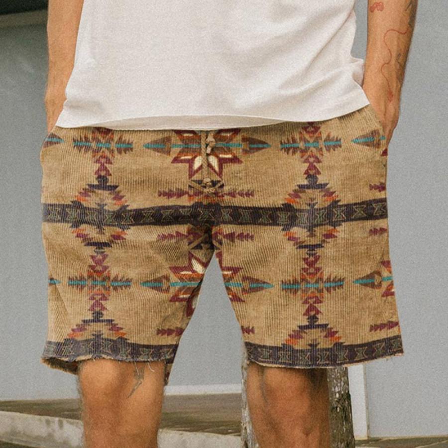 

Men's Shorts Retro Ethnic Print Pattern Corduroy 5 Inch Shorts