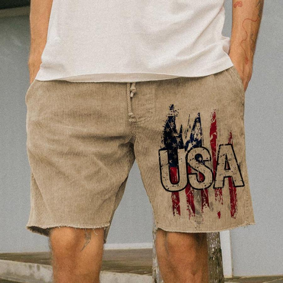 

Men's Shorts Vintage USA American Flag Print Pattern Corduroy 5 Inch Shorts