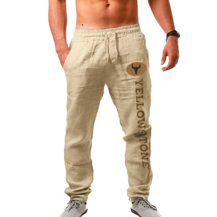 

Men's Yellowstone Linen Pants Men's Hip-hop Breathable Cotton And Linen Trousers Trend Solid Color Casual Pants